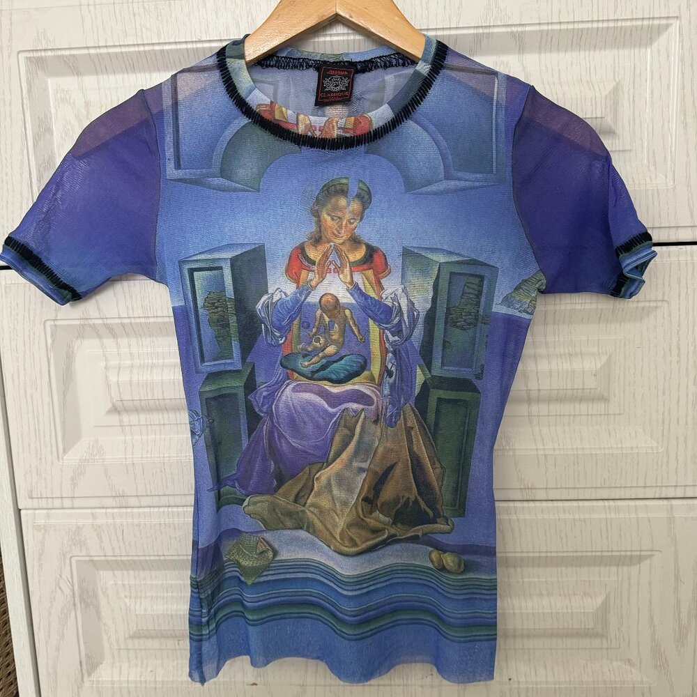 Jean Paul gaultier blue mesh short sleeve top